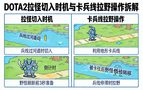 DOTA2拉怪切入时机与卡兵线拉野操作拆解图