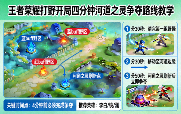 王者荣耀打野开局四分钟河道之灵争夺路线教学图